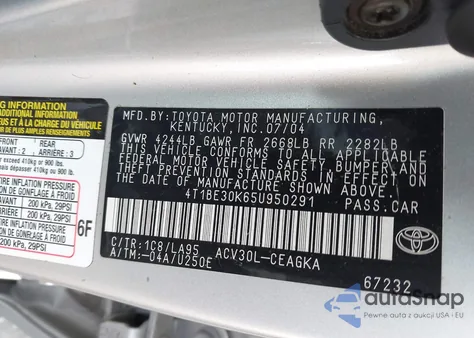 2005 Toyota Camry Xle from USA, damaged, VIN 4T1BE30K65U950291